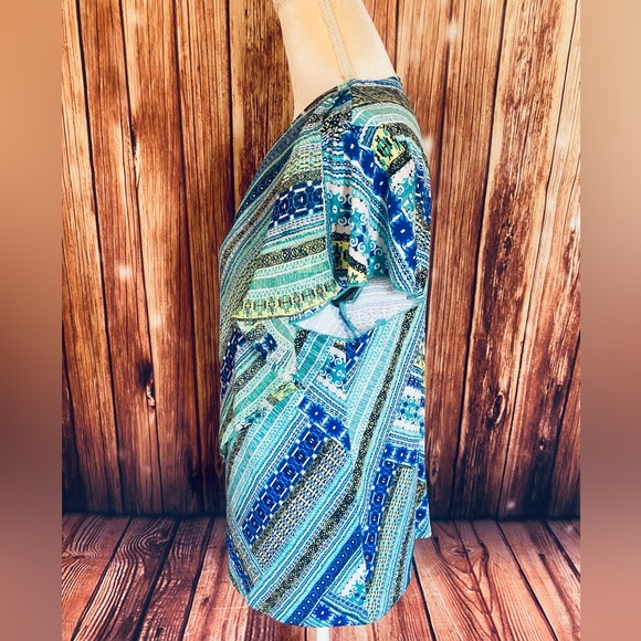 Women’s XL Blouse Bleeker McDougal Short Flutter Sleeves Chiffon Overlay Stretch - Picture 9 of 11